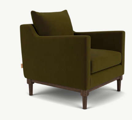 Eiza Armchair in Cotton Velvet Dark Olive with Dark Oak Legs