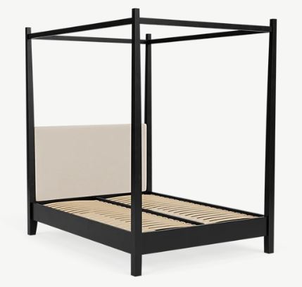 Wardley King Size Four Poster Bed, Warm Black - Linara Natural Headboard